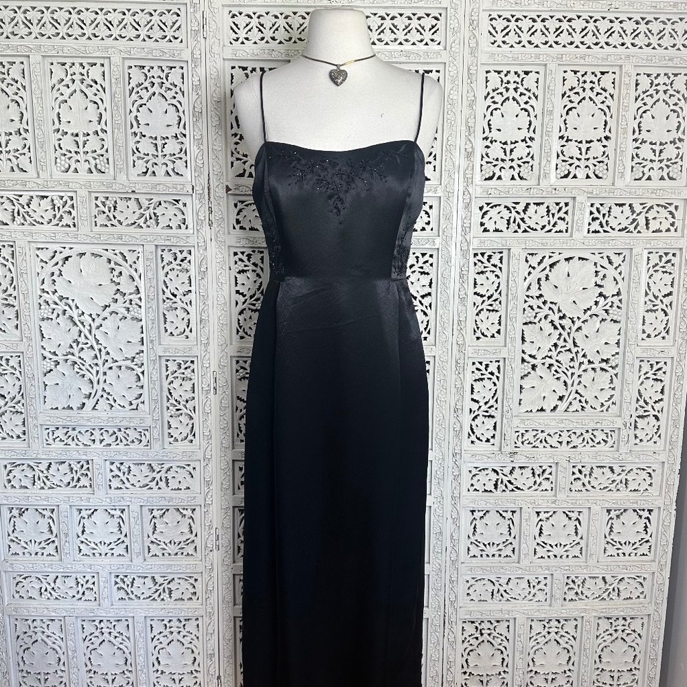 Alex‎ Evenings Black Floral Embroidered Sequin Fairycore Whimsygoth Formal Dress